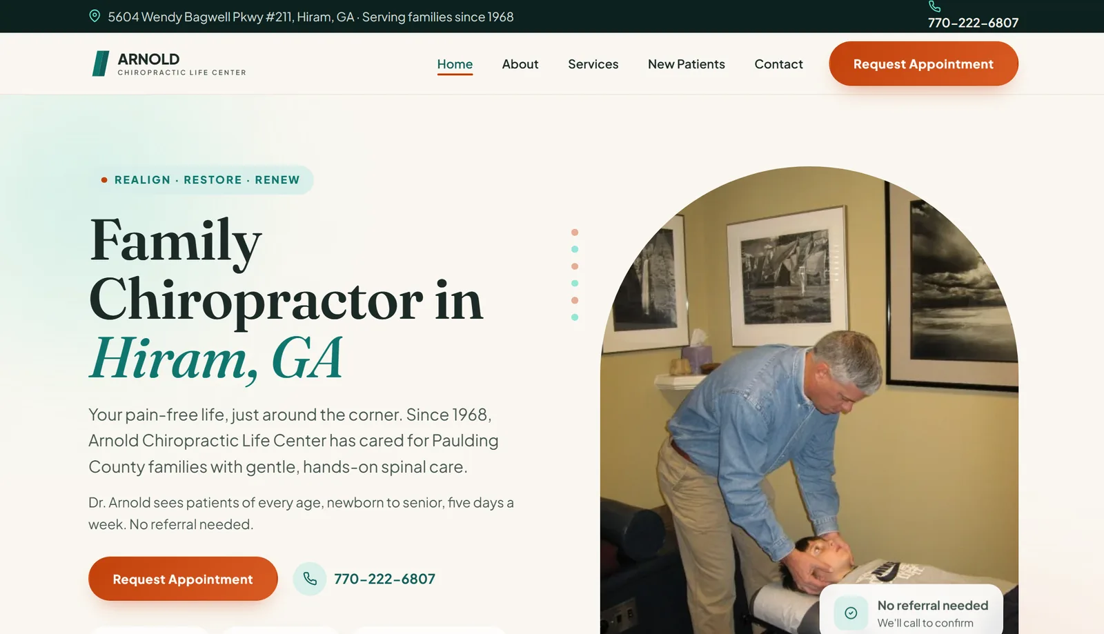 Arnold Chiropractic Life Center website in Hiram, GA, built by 4Front Creative